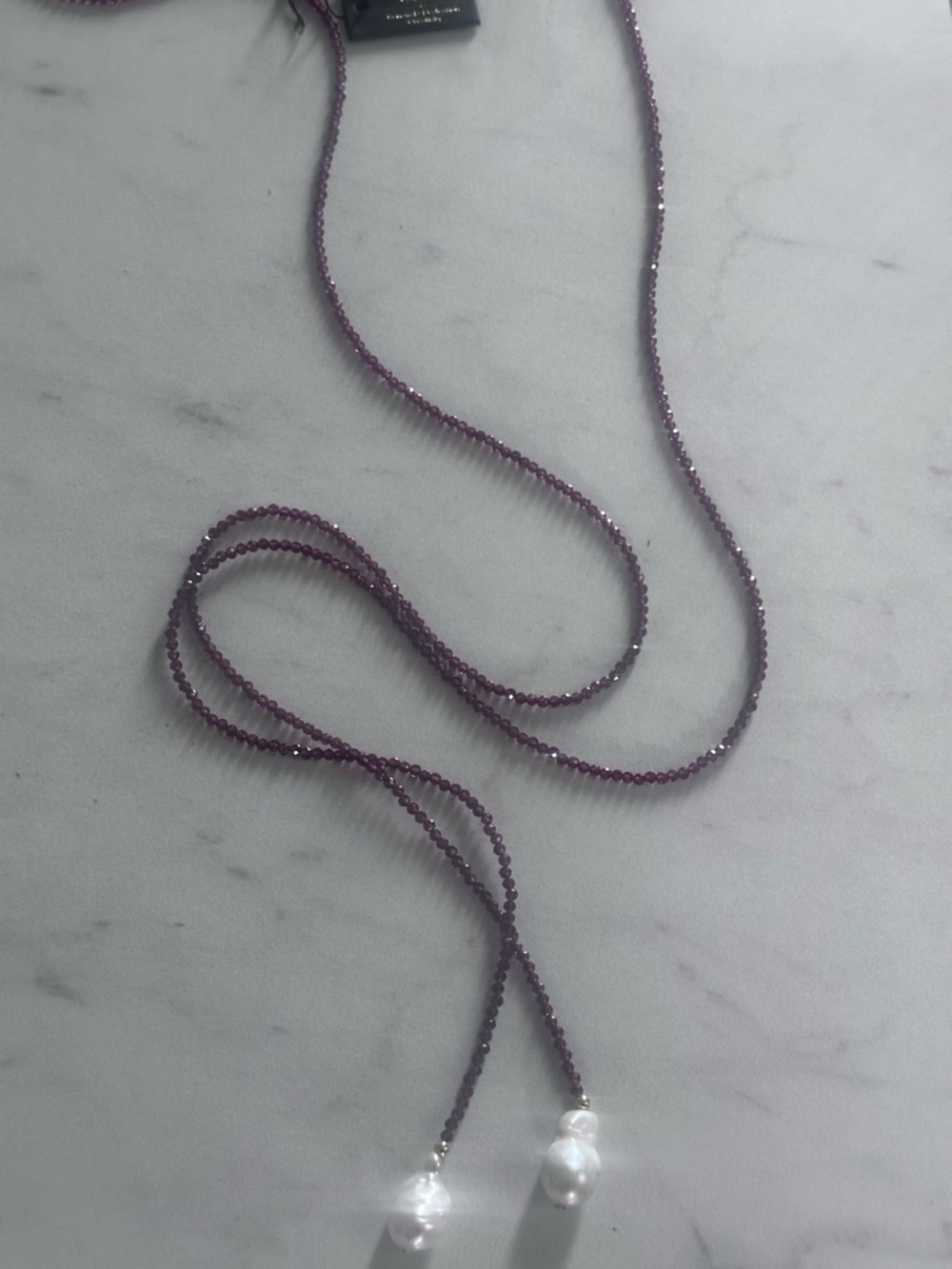 14K Gold Garnet Beaded Lariat Necklace with Pearl Drops